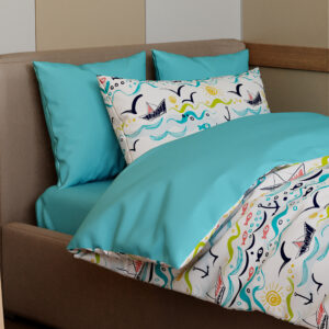 CapitanCasa Parure Copripiumino Singolo Baia 155x200 In 100% Cotone – Azzurro, Made In Italy